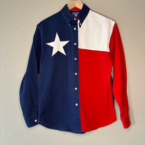 Vintage Texas Cotton Texas Flag Button Down Shirt USA Made 100% Cotton Medium
